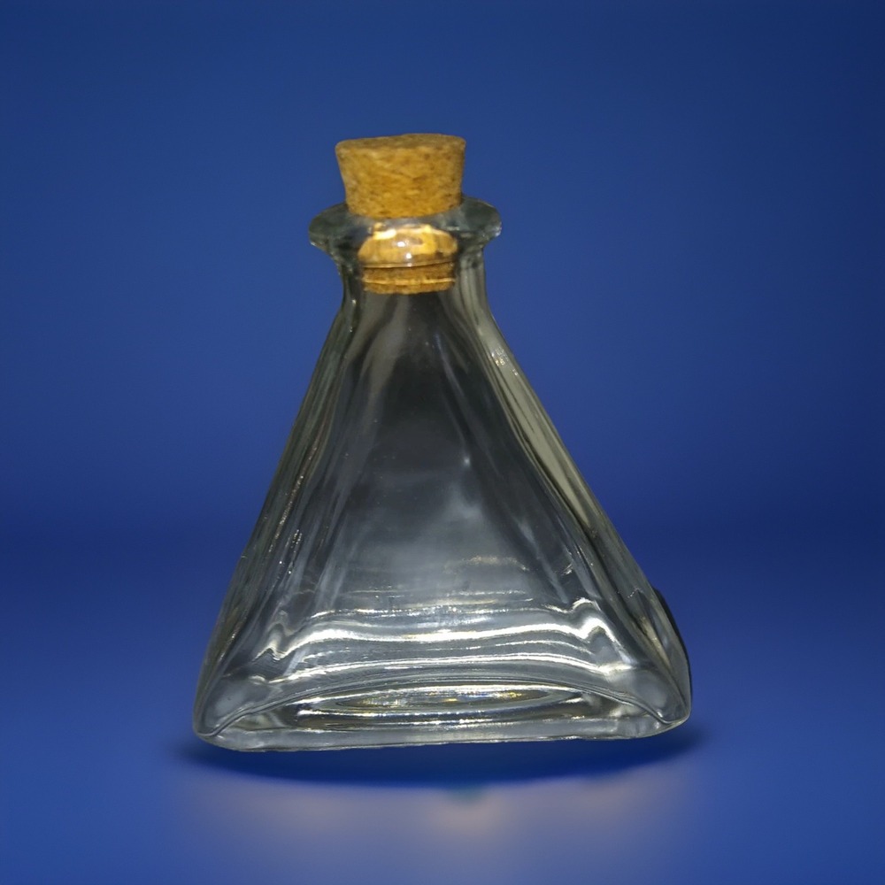 Clear Glass Pyramid Bottle with Cork Stopper, Clear Glass